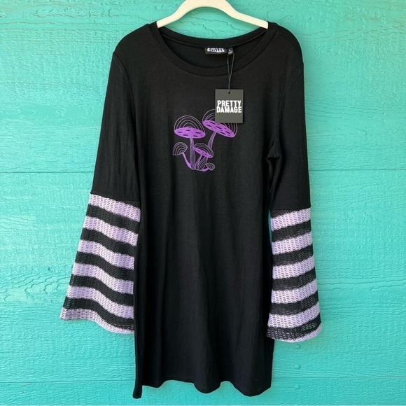 PURPLE MUSHROOM KNIT BELL SLEEVE DRESS SIZE LARGE NWT - Picture 4 of 11